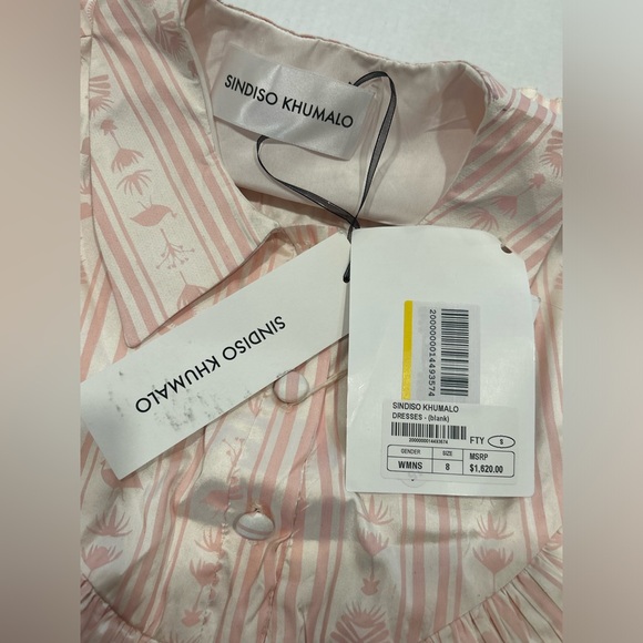 Sindiso Khumalo Printed Ruffle Silk Mini Dress Size Small NWT Pastel Pink - Picture 4 of 4